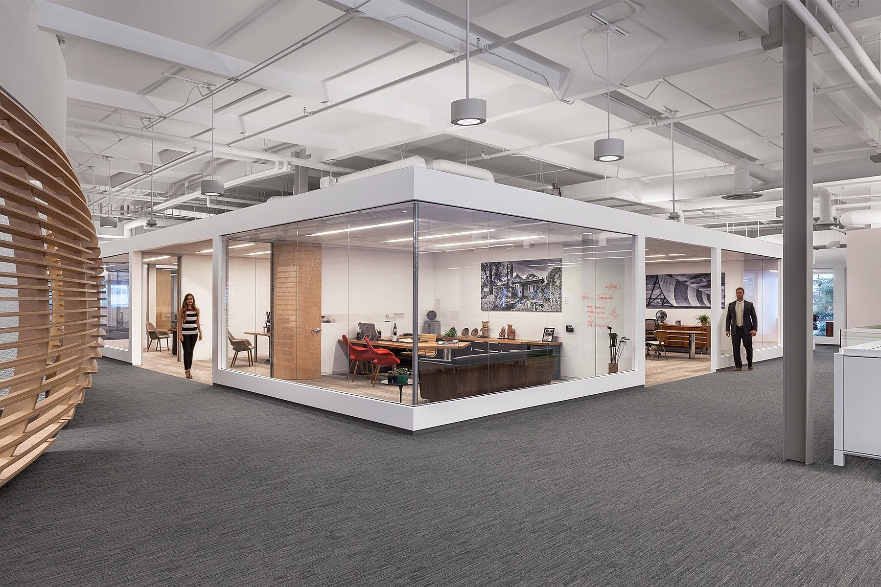 A modern style conference room in the middle of the hall way,  provide a good working atmosphere
