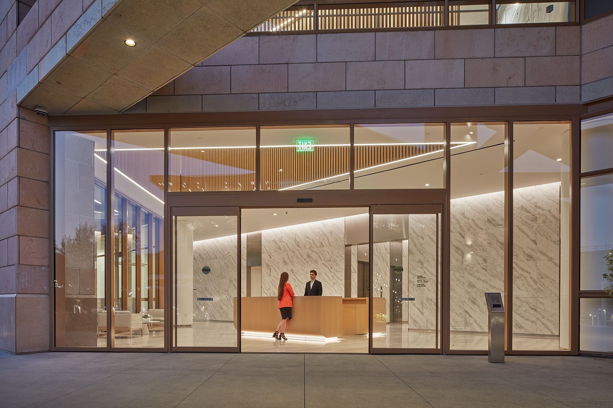Front entrance reception area in the Studio Plaza interior amenity area.