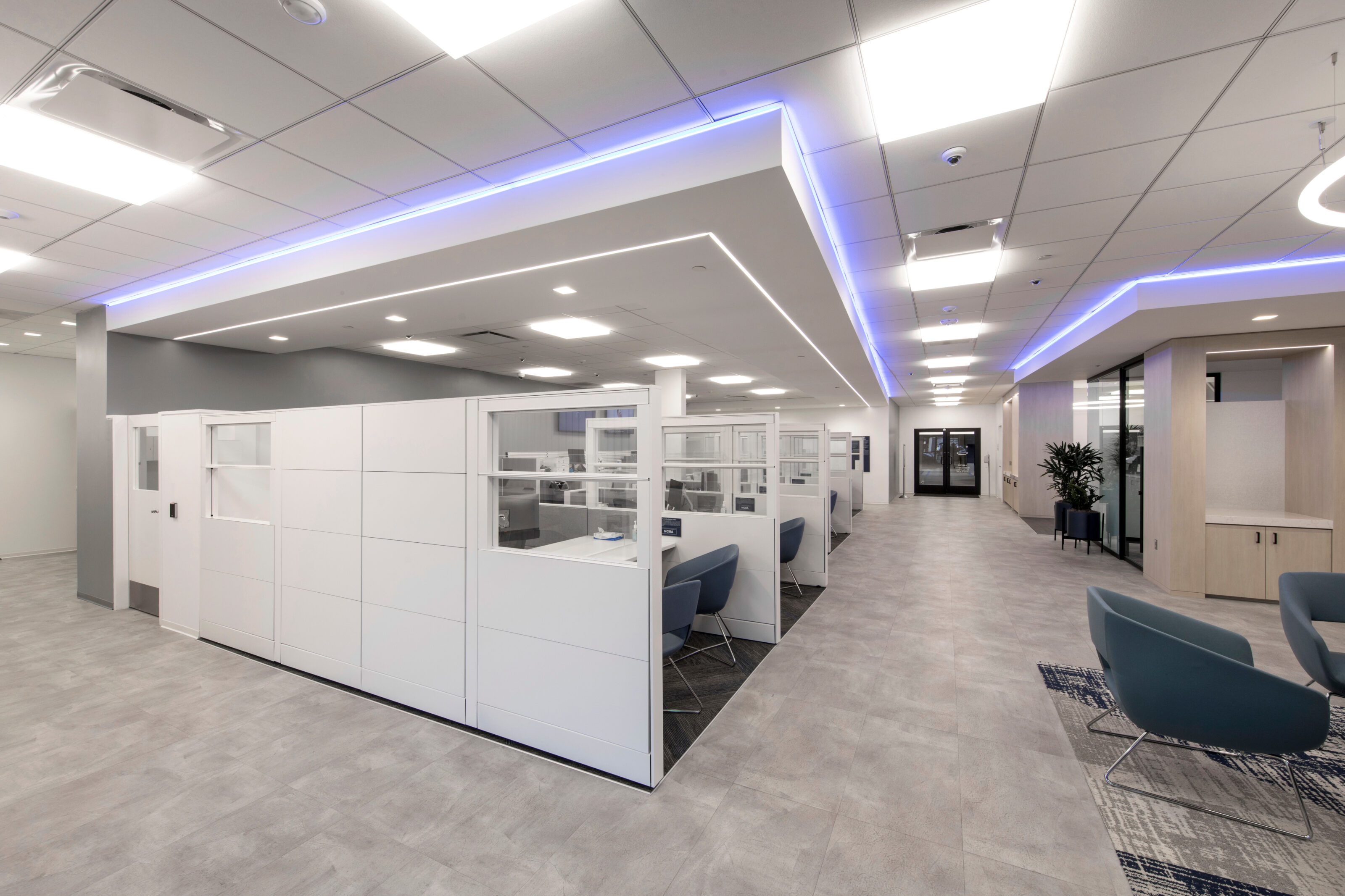 The opposite side of the hallway between the private office and the bank counters.